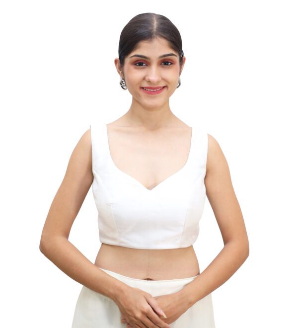 White Sleeveless Sweetheart Neck Blouse