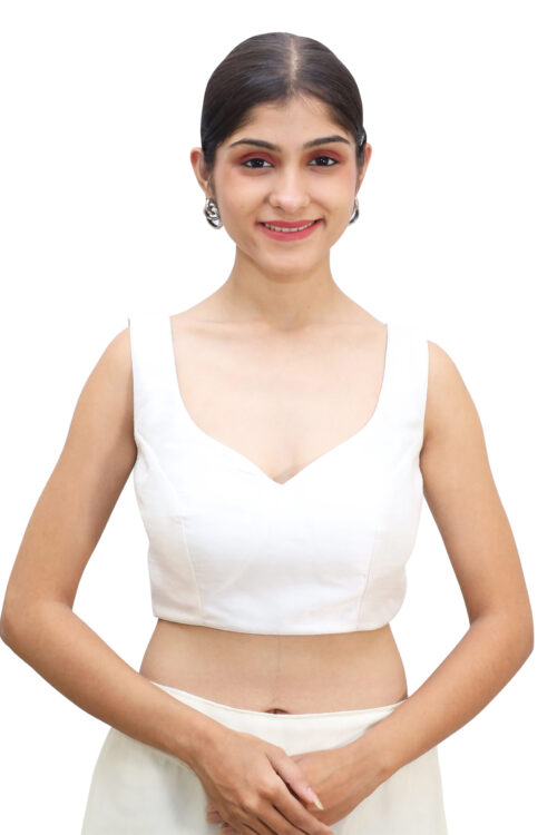 White Sleeveless Sweetheart Neck Blouse