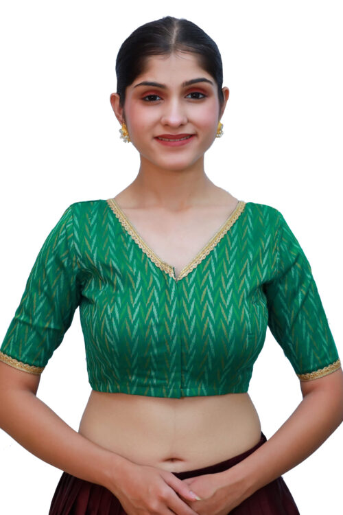Green V Neck Blouse with Short Sleeve