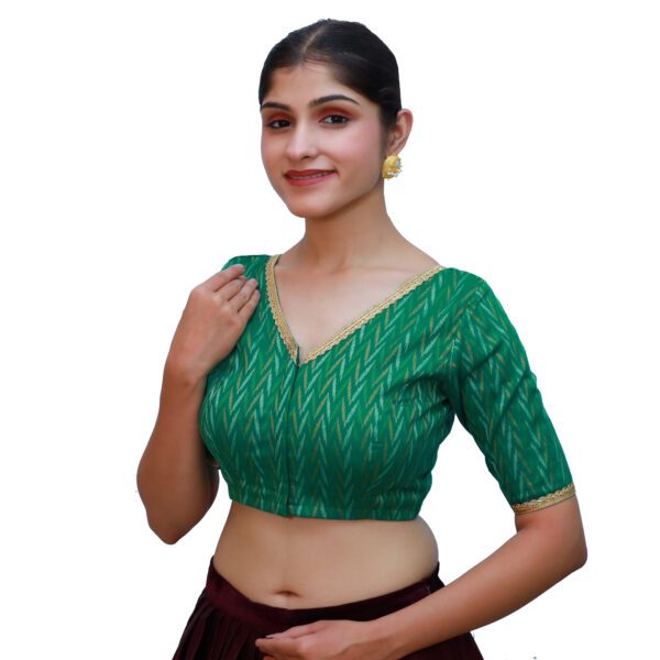 Green V Neck Blouse with Short Sleeve - Image 2