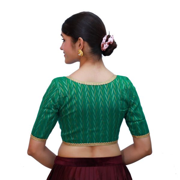 Green V Neck Blouse with Short Sleeve - Image 3