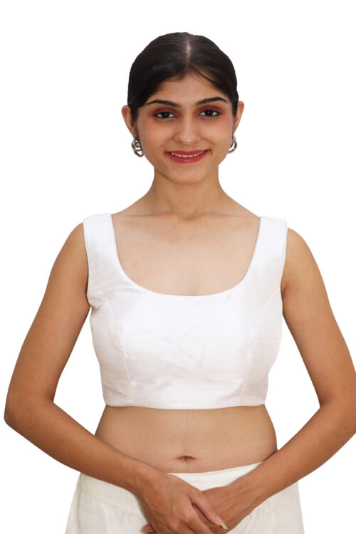 White Sleeveless Round Neck Blouse
