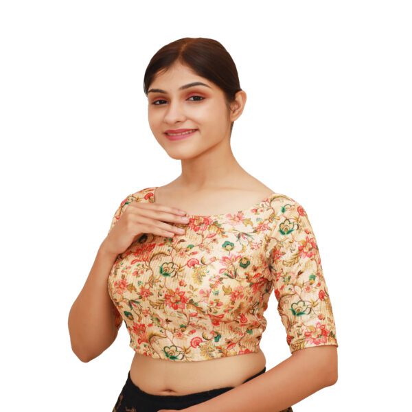 Cream Multi Print Boat Neck Blouse