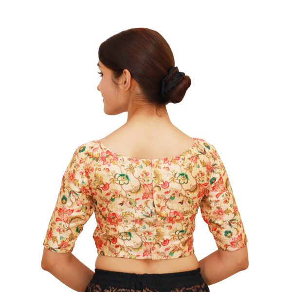 Cream Multi Print Boat Neck Blouse - Image 3