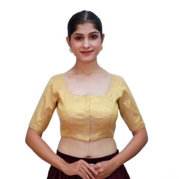 Gold Round Neck Blouse With Short Sleeve - Image 3