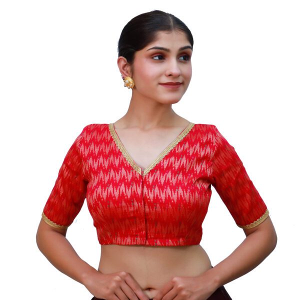 Red V Neck Blouse with Short Sleeve - Image 4