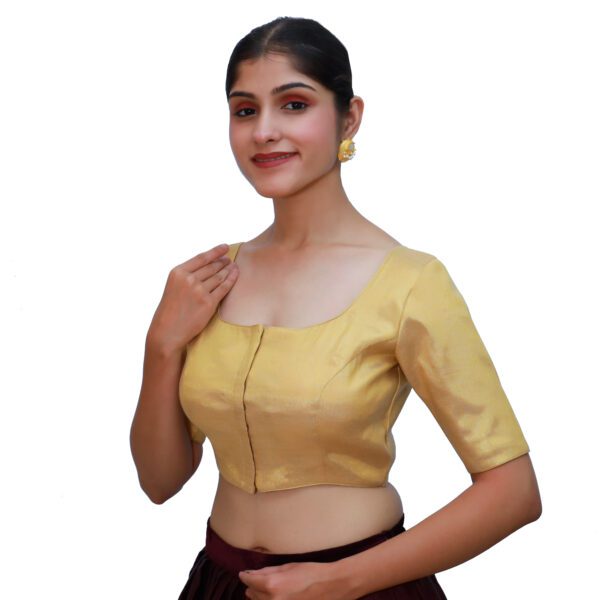 Gold Round Neck Blouse With Short Sleeve