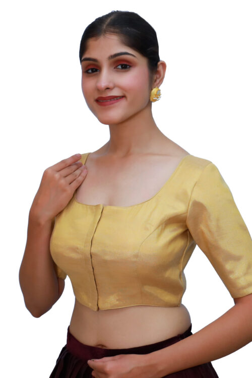 Gold Round Neck Blouse With Short Sleeve