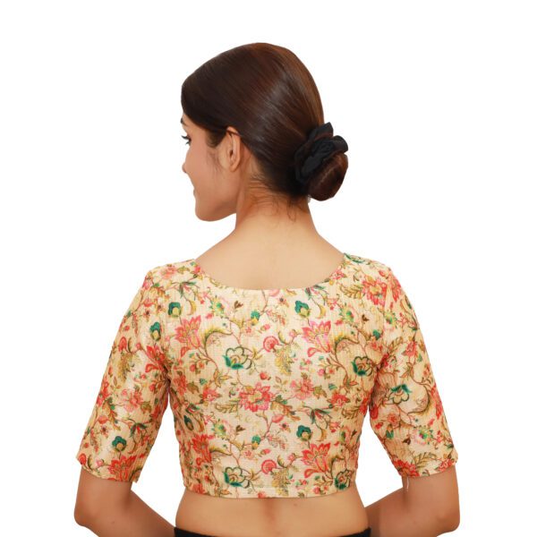 Cream Multi Print V Neck Blouse - Image 3