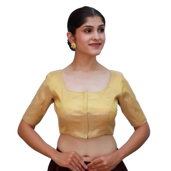 Gold Round Neck Blouse With Short Sleeve - Image 4