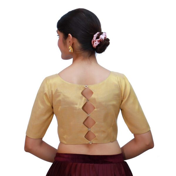 Gold Round Neck Blouse With Short Sleeve - Image 2