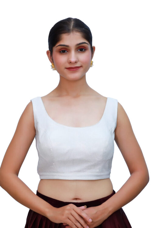 Silver Sleeveless Round Neck Blouse