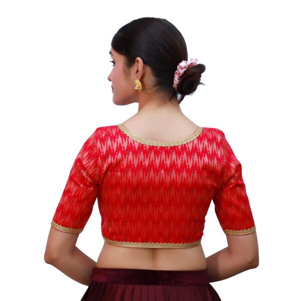 Red V Neck Blouse with Short Sleeve - Image 3