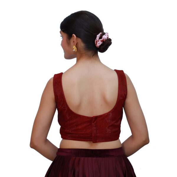 Maroon Sleeveless Round Neck Blouse - Image 3
