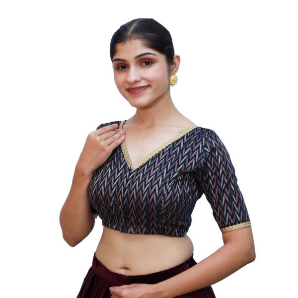 Navy V Neck Blouse with Short Sleeve - Image 2
