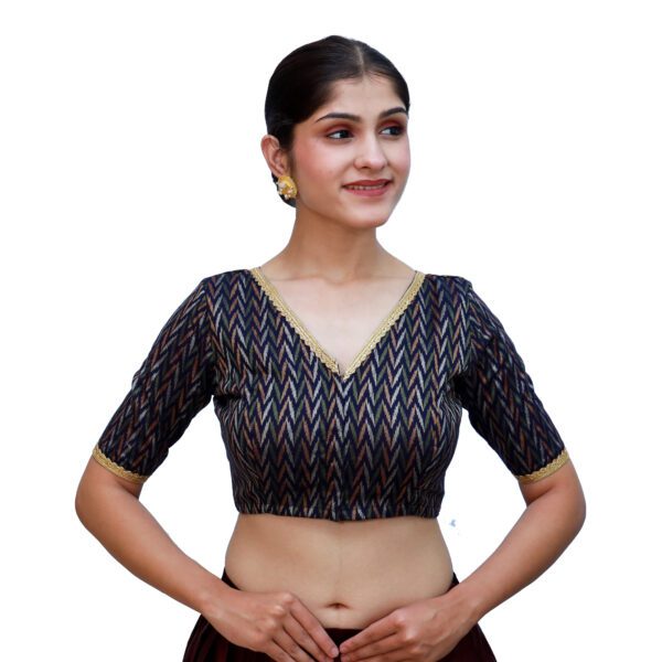 Navy V Neck Blouse with Short Sleeve - Image 4