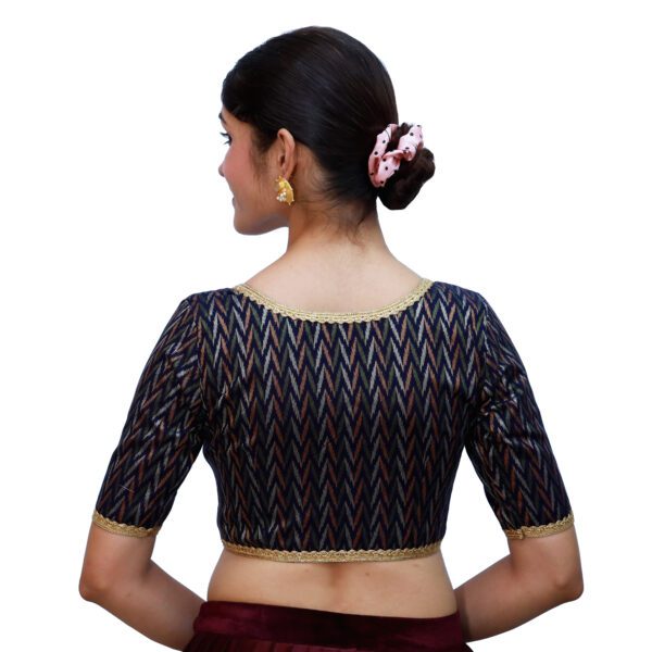 Navy V Neck Blouse with Short Sleeve - Image 3