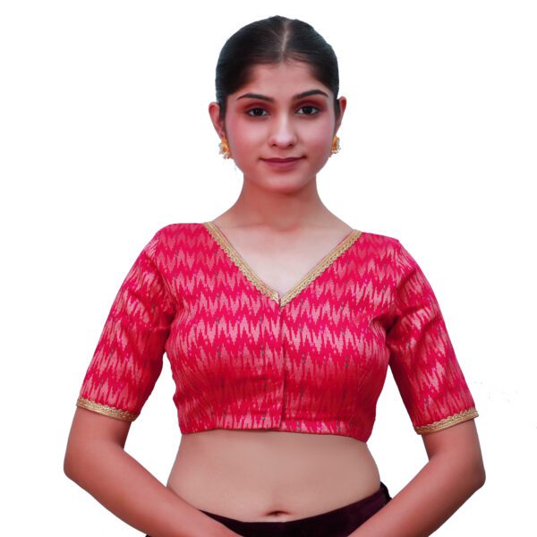 Rani Pink V Neck Blouse with Short Sleeve