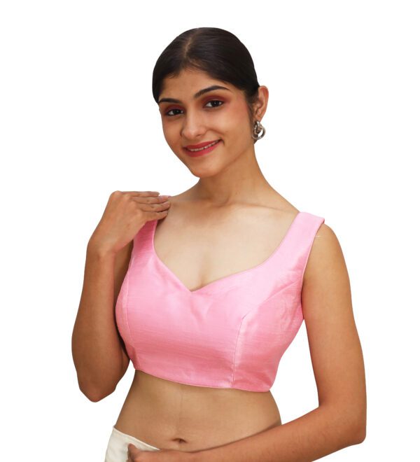 Pink Sleeveless Sweetheart Neck Blouse - Image 2