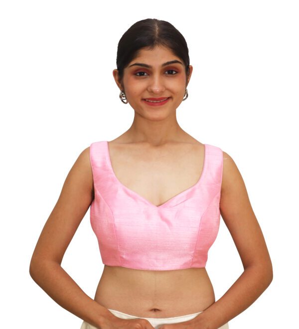 Pink Sleeveless Sweetheart Neck Blouse