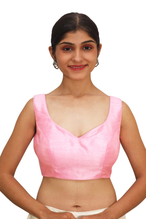 Pink Sleeveless Sweetheart Neck Blouse