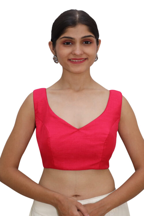 Red Sleeveless Sweetheart Neck Blouse