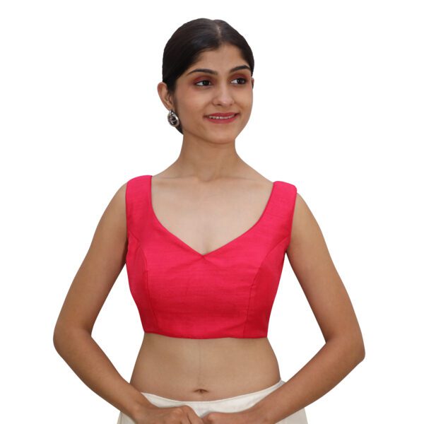 Red Sleeveless Sweetheart Neck Blouse - Image 4