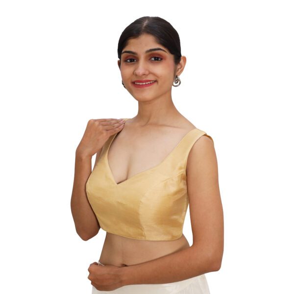 Gold Sleeveless Sweetheart Neck Blouse - Image 2