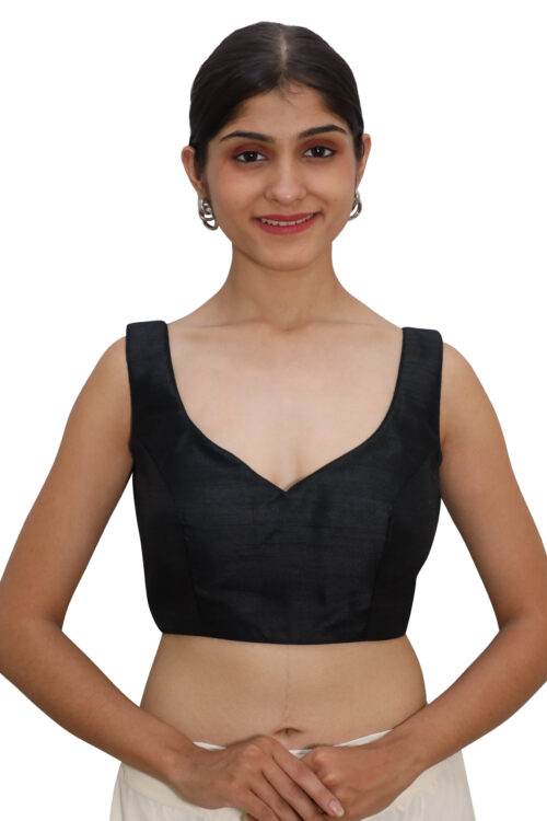 Black Sleeveless Sweetheart Neck Blouse