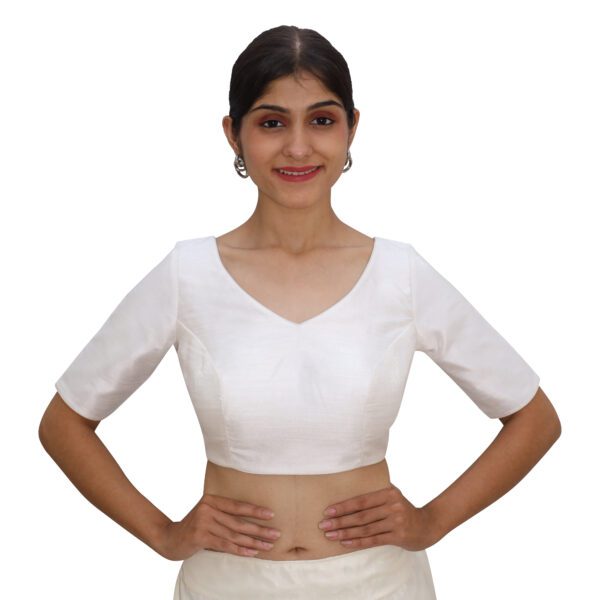 Off White V Neck Blouse with Short Sleeve