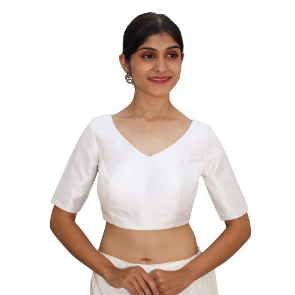 Off White V Neck Blouse with Short Sleeve - Image 4