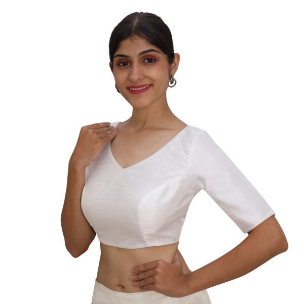 Off White V Neck Blouse with Short Sleeve - Image 2