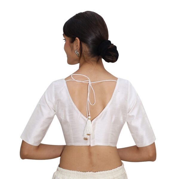 Off White V Neck Blouse with Short Sleeve - Image 3
