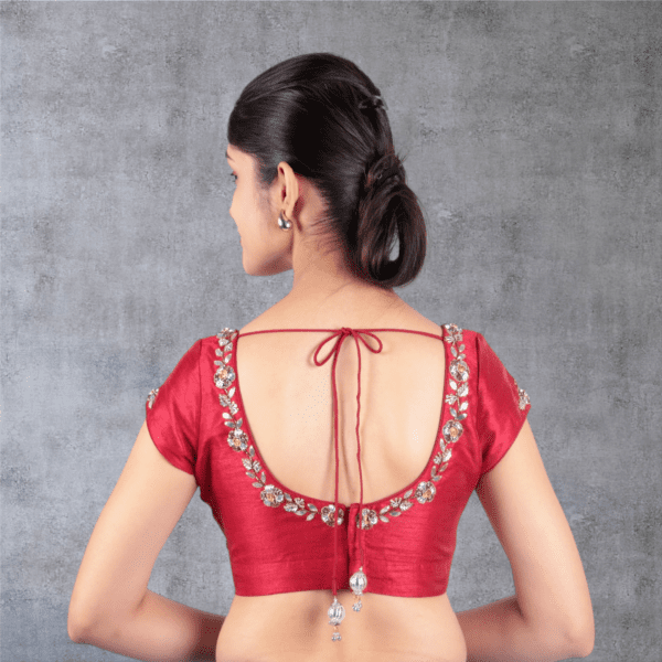 Maroon Embroidery Sweetheart Neck Blouse - Image 3