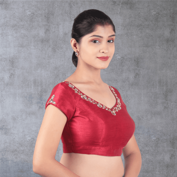 Maroon Embroidery Sweetheart Neck Blouse - Image 2