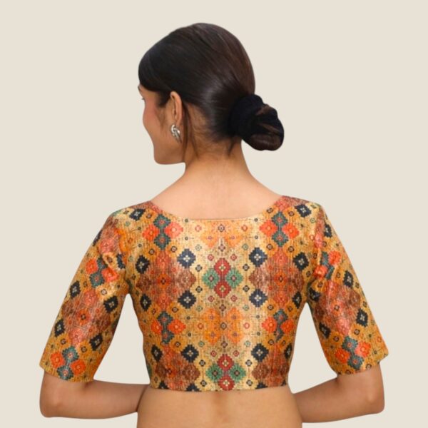 Brown Multi Print V Neck Blouse - Image 3