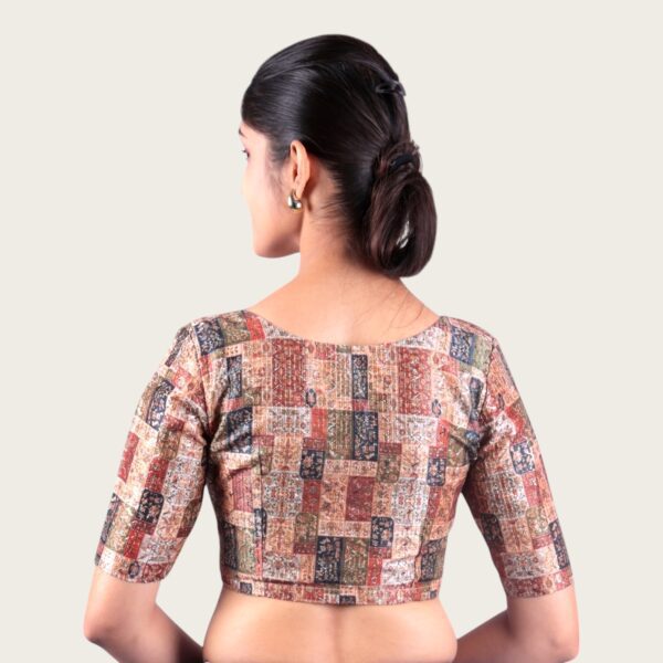 Brown Print V Neck Blouse - Image 3