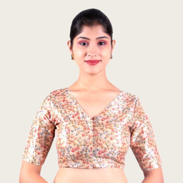 Cream Print V Neck Blouse