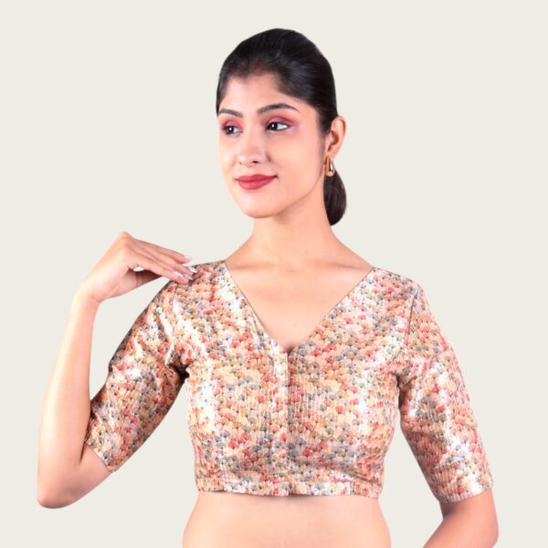 Cream Print V Neck Blouse - Image 4