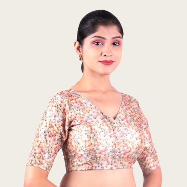 Cream Print V Neck Blouse - Image 2
