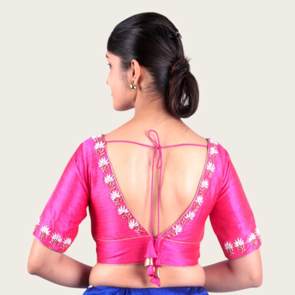 Pink Hand Embroidery V Neck Blouse - Image 3