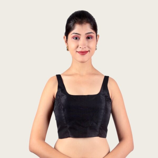 Black Sleeveless Padded Saree Blouse - Image 3