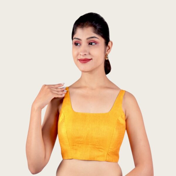 Musturd Sleeveless Padded Saree Blouse - Image 4