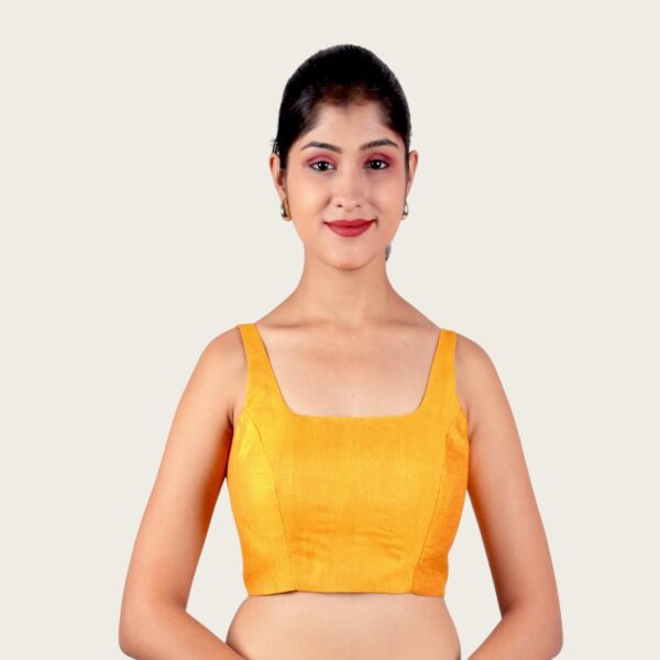 Musturd Sleeveless Padded Saree Blouse - Image 3