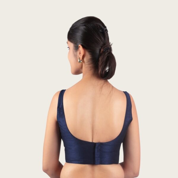 Navy Blue Sleeveless Padded Saree Blouse - Image 2