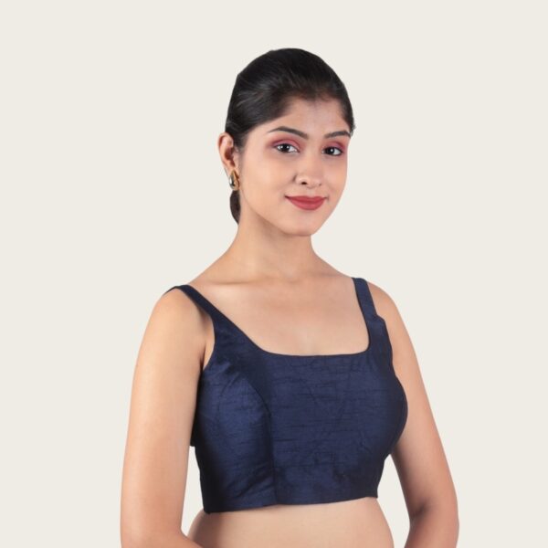 Navy Blue Sleeveless Padded Saree Blouse