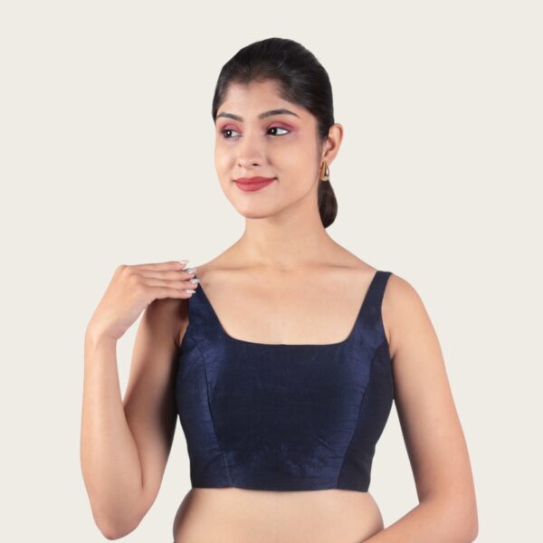 Navy Blue Sleeveless Padded Saree Blouse - Image 4