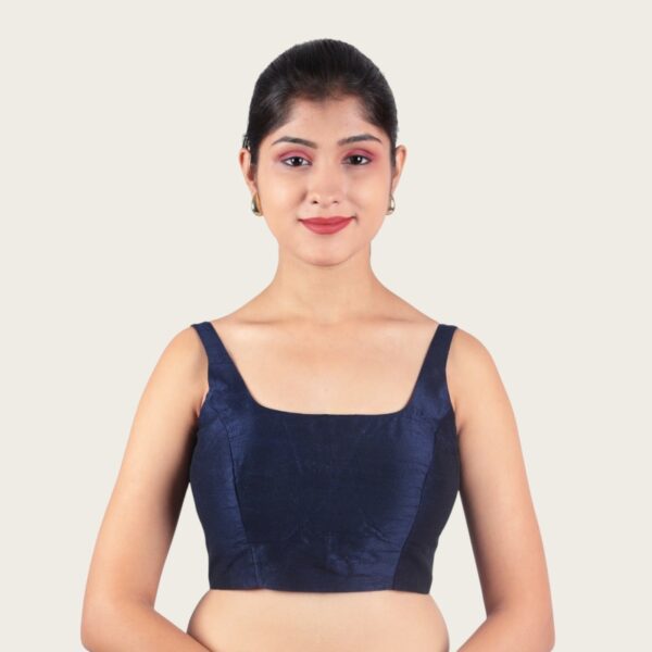 Navy Blue Sleeveless Padded Saree Blouse - Image 3