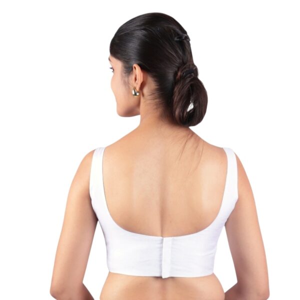 White Sleeveless Padded Saree Blouse - Image 2