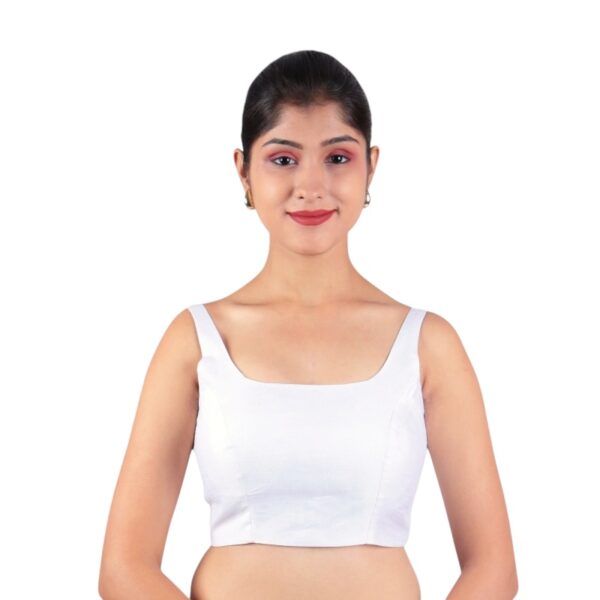 White Sleeveless Padded Saree Blouse - Image 3